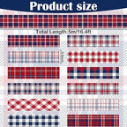 12 Rolls Basic Grid Washi Tape Set, Red Blue White Plaids Decorative Paper Stickers for Thanksgiving Christmas Independence Day Scrapbook Journaling DIY Art Crafts Gift Wrapping 16.4FT