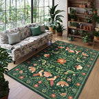 Morebes Green Boho 8x10 Area Rugs for Living Room, Washable Floral Rug for Bedroom Non Slip, Soft Ultra-Thin Distressed Flower Birds Indoor Carpet for Farmhouse Classroom Kids Nursery