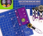 The Quilted Bear Rotating Cutting Mat 18" x 18" - Locking & Rotating Self Healing Cutting Board for Sewing, Fabric & Effortless Quilting - 360 Degree Sewing Supplies Mat for Craft Table (Blue)