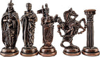 Medieval British Army Antique Copper Metal Chess Set for Adults,Handmade Pieces and Natural Solid Wooden Chess Board with Storage Inside King 3.35inc