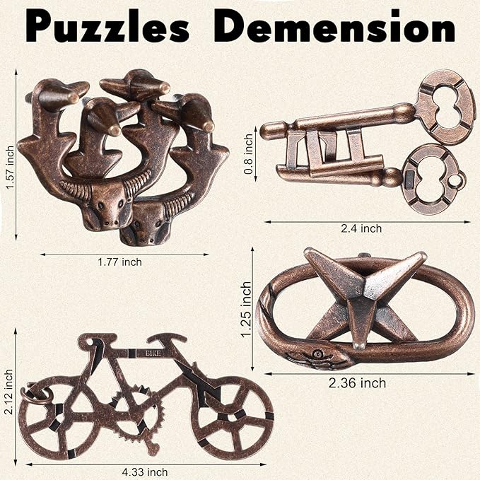 Wettarn 9 Pcs Metal Brain Teaser Puzzles Teaser 3D Steel Puzzle for Adults Unlock Interlocking Games IQ Education Smart Logic Test Toys for Adults Mind Challenge(Exquisite Style)
