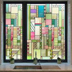 3D Stained Glass Window Privacy Film, Heat Control UV Blocking Static Cling Decorative Window Film for Bathroom,Front Door,Home Non Adhesive,Colorblock 35.4 x 78.7 inches