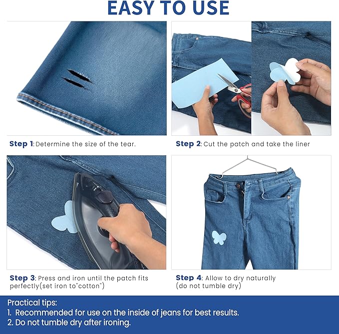 Denim Patches for Inside Jeans - Iron On Patches for Jeans - Jeans Patch for Repairing Pant Holes and Covering Imperfections, Large Size, 4 in. x 60 in.Blue