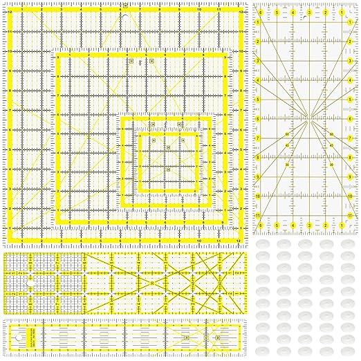 Quilting Rulers, 7 Piece Acrylic Ruler (12.5"X12.5", 9.5"X9.5", 6"X6", 4.5"X4.5",12"x6.5",9"x3",12"x2"), Sewing & Quilting Templates