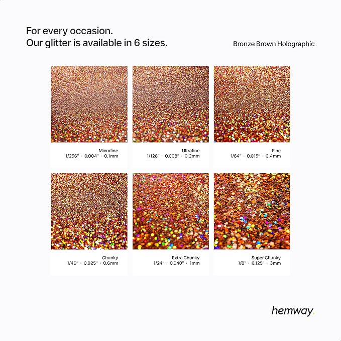 Hemway Polyurethane & Epoxy Resin Glitter 100g / 3.5oz Metallic Crystal Flake Additive for Flooring Jewelry Tumblers Glass Pigment - Extra Chunky (1/24" 0.040" 1mm) - Bronze Brown Holographic