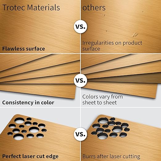 Trotec | Metallic Looking Acrylic Sheet | 12"x24"x1/16, 4 Pcs | Brushed Brass/Black | Metallic Finish - Scratch Resistant for Laser Engraving & Cutting,Printing,Glowforge,Name Plate | USA Made