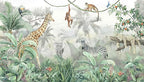 Kids Wallpaper Tropical Leves and Safari Animals Wall Mural for Wall Bedroom Living Room TV Background Sofa Wall（Not Peel and Stick）