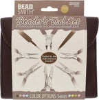 The Beadsmith Fashion Color Pliers – Set of 8 Slimline Color-Coordinated Tools – Matching Clutch in Chocolate – Jewelry Making Supply Kit to Create Necklaces, Bracelets, Earrings & More