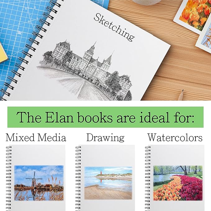 Elan A5 Mixed Media Journal, 30 Sheets Italian Paper 110 lb/250 GSM, Acid-Free Mixed Media Sketchbook 8.3x5.8 Inch, A5 Sketchbook Spiral Bound