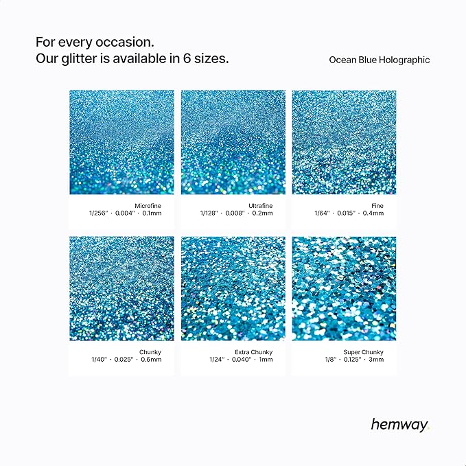 Hemway Polyurethane & Epoxy Resin Glitter 100g / 3.5oz Metallic Crystal Flake Additive for Flooring Jewelry Tumblers Glass Pigment - Fine (1/64" 0.015" 0.4mm) - Ocean Blue Holographic