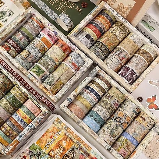 Vintage Washi Tape Set - 24 Rolls Arts Adhesive Tapes Assorted Retro Decorative Masking Tape Sets for Craft, Kids, Scrapbook, DIY, Gift Wrapping (11-Celestial Dreams)