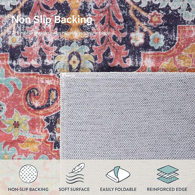 Lahome Bohemian Floral Medallion Runner Rug - 2'8"x8' Hot Pink Hallway Rug Runner, Soft Machine Washable Non-Slip Bedside Mat Cute Indoor Carpet for Kitchen Entryway Chair, Fuchsia/Multi