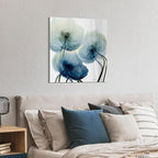 Empire Art Direct Frameless Free Floating Tempered Glass Panel Graphic Wall Art Ready to Hang, 24" x 24", Unfocused Beuaty, Blue Flower
