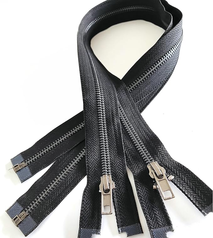 Leekayer Zipper #5 24 Inch Separating Zipper Black Nickel Metal Zipper 60 cm Zipper for Sewing Bag Crafts Jacket Zipper Repair Coats Bulk 2pcs