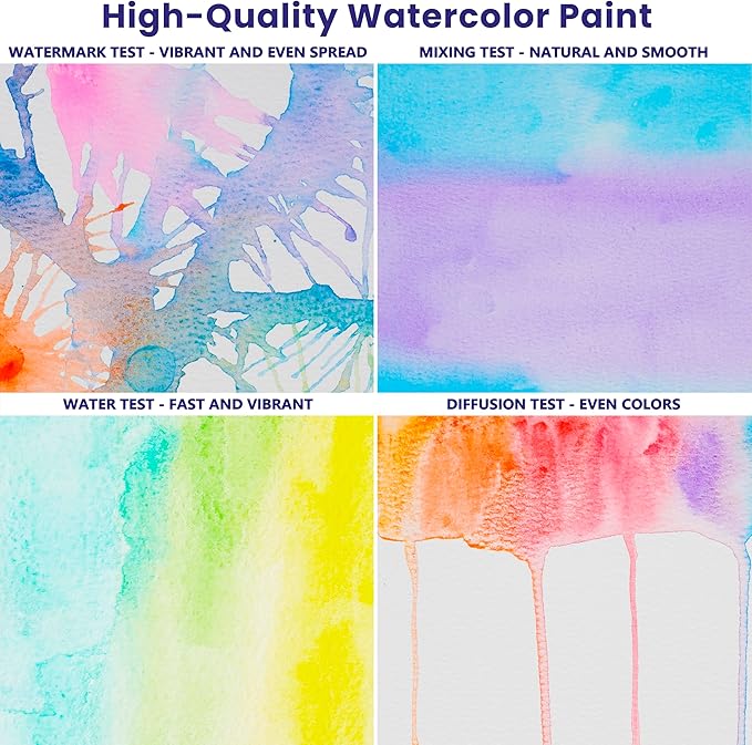 Watercolor Paint Set, 50 Colors, 4 Brushes, 3 Swatch Cards, Palette, Acrylic Marker Pen, and Accessories Included, All in One Portable Travel Watercolor Kit, Art Supplies Gift for Kids, Adults, Artists, and Hobbyists