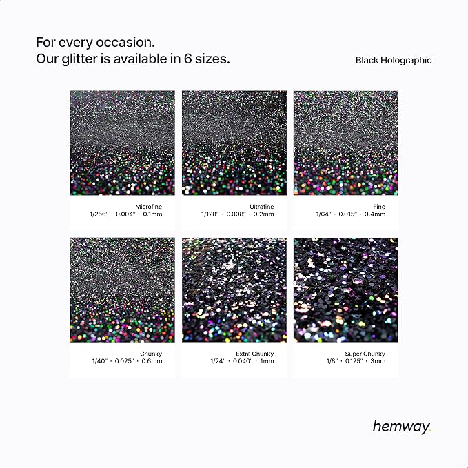 Hemway Polyurethane & Epoxy Resin Glitter 100g / 3.5oz Metallic Crystal Flake Additive for Flooring Jewelry Tumblers Glass Pigment - Extra Chunky (1/24" 0.040" 1mm) - Black Holographic