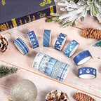 Whaline 12 Rolls Winter Washi Tape Blue White Snowflake Snowman Holiday Masking Tape Xmas Tree Reindeer Assorted Pattern Washi Tape for Scrapbook Journal DIY Craft Gift Wrapping Party Decor