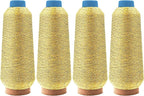 Mandala Crafts 4 Pack of Serger Threads Cones Spools - 150D/2 Polyester Metallic Gold Threads for Sergers Machine and Overlock Quilting Sewing Machine