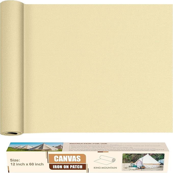 KING MOUNTAIN Canvas Iron on Patch,12"×60",Waterproof 100% Cotton Fabric Repair Patch,Used for Various Sofa,Tent,Clothes,Seats,Suitcases (Beige3.0,Waterproof)