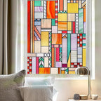 3D Stained Glass Window Privacy Film, Heat Control UV Blocking Static Cling Decorative Window Film for Bathroom,Front Door,Home Non Adhesive,35.4 x 78.7 inches Autumn Reverie