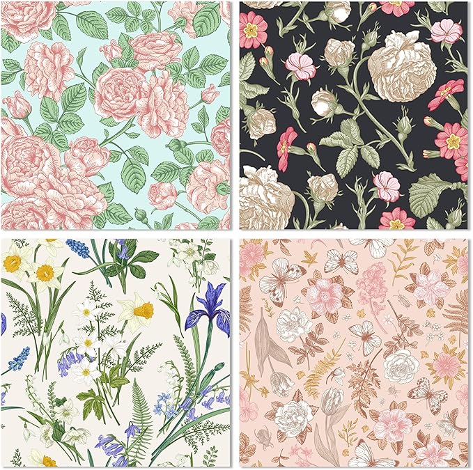 48 Sheets 24 Designs Scrapbook Paper Pad, 6"×6" Single-Sided Decopodge Craft Cardstock Paper,Scrapbooking DIY Decorative Background Cardmaking Supplies.Cat's Life&Flowers