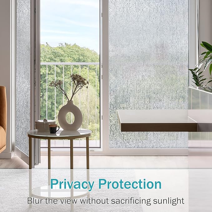 VELIMAX Rain Glass Window Film Privacy Static Window Clings Decorative Glass Sticker for Home Office Removable UV Protection Heat Control 35.4 x 118 inches