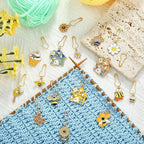 BEEFLYING 16Pcs Bee Honeycomb Stitch Marker Charms, Alloy Enamel Knitting Stitch Marker Charm Pendant for Sewing Crocheting Accessories