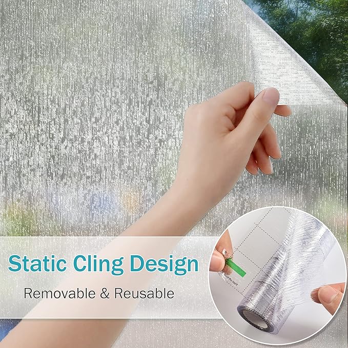 VELIMAX Rain Glass Window Film Privacy Static Window Clings Decorative Glass Sticker for Home Office Removable UV Protection Heat Control 29.5 x 78.7 inches