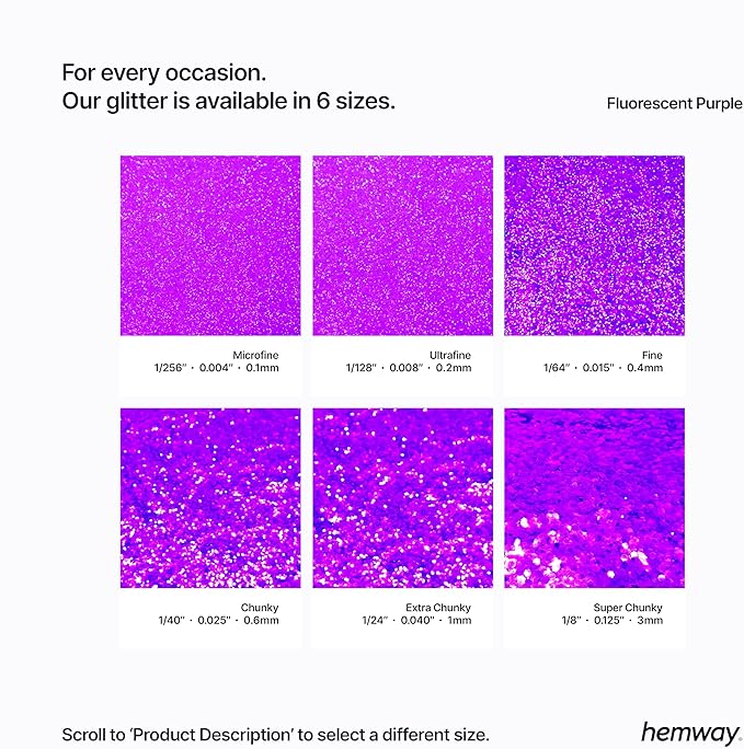 Hemway Polyurethane & Epoxy Resin Glitter 100g / 3.5oz Metallic Crystal Flake Additive for Flooring Jewelry Tumblers Glass Pigment - Super Chunky (1/8" 0.125" 3mm) - Fluorescent Purple