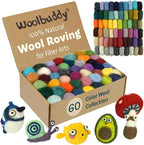 Woolbuddy Wool Roving– 60 Assorted Corriedale Colors for Needle Felting – Soft Multi-Color Wool Fiber for Wet & Dry Felting, DIY Felting Kit for Adults & Beginners