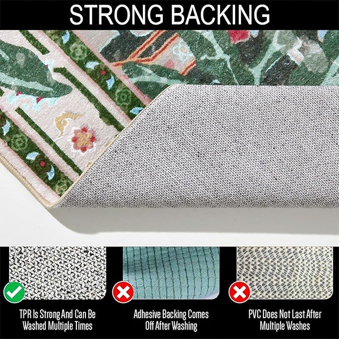 Oriental Tropical Washable Rugs, Greyish Green Boho Vintage Hippie 5x7 Area Rugs for Living Room Bedroom Kitchen Entryway Dorm, Abstract Botanical Animal Tribal Indian Accent Carpet