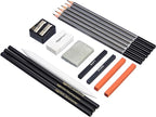 Amazon Basics Sketch and Drawing Pencil Set, 816 Count (17 Packs of 48), Charcoal, Black, White