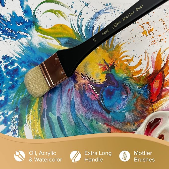 Silver Brush Limited 5403-40 Silver Atelier Oval Mottler Paintbrush for Oil, Acrylic, Watercolor, Gesso and Grounds, Varnish and Top Coat, Size 40, Xtra Long Handle