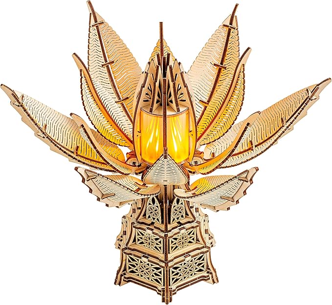 Wood Trick Fiery Bloom Luminous LED 3D Wooden Puzzles for Adults to Build - Interactive Mechanical Movement - Engineering DIY Project Mechanical 3D Puzzle Model Kits for Adults