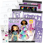 Fashion Angels Glam Fashion Sketch Set, Includes Sketch Pad with Stencils & Stickers, Fashion Design Sketch Book for Girls, Ideal Drawing Kit for Kids