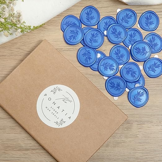 PONATIA Eucalyptus Wedding Invitation Envelope Seal Stickers, 50 Pcs Self- Adhesive Royal Blue Stickers, Perfect for Invitation, Envelopes, Christmas Cards, Gift Wrapping, Party Menu Décor