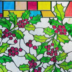 3D Stained Glass Window Film, Decorative Window Privacy Film for Bathroom,Front Door,Home, Sun Blocking Heat Control,Static Cling,23.6inch x 35.4inch Holly