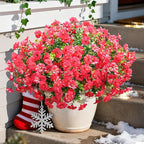 Fake Plants Artificial Flowers for Outdoor Outside Summer Decoration, 12 Bundles Faux Flowers Silk Hot Pink Morning Glory with Eucalyptus Look Real UV Resistant for Planter Front Door Porch Yard Patio