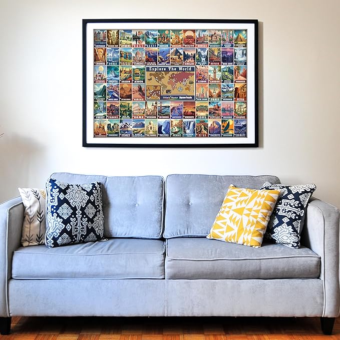 Think2Master Colorful Vintage World Travel Poster 1000 pieces Large Format Jigsaw Puzzle for kids 12+, teens, adults & families. Great gift for people wanting to explore the World. Size: 26.8” X 18.9”