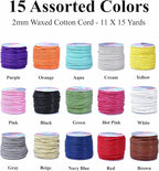 Mandala Crafts 2mm 11 X 15 Yards Assorted Cotton Waxed Cord for Jewelry Making Bracelet Cord Waxed String - Beading String Thread Jewelry Cords for Necklaces String