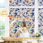 Window Privacy Film Stain Glass Window Film Rainbow Window Film Window clings Non-Adhesive Reusable Decorative for Room (Stained Leaf, 17.5 x 157.4 in)