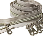 Leekayer #5 Light Gold Teeth Metallic Nylon Coil Zippers by The Yard Bulk 10 Yards Beige Tape with 25pcs Gold Sliders for DIY Sewing Tailor Craft Bag(Beige)