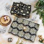 WRAPAHOLIC 30 Inch Christmas Wrapping Paper Roll - Jumbo Roll Black Gold Christmas Sleigh Holiday Design with Metallic Foil Shine - 4 Rolls - 30 Inch x 120 Inch Per Roll