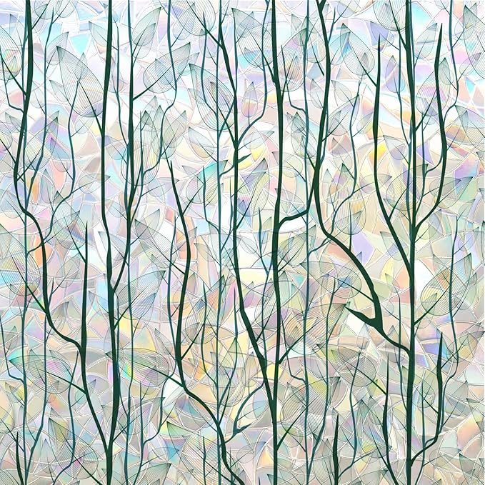 DKTIE Nature Pattern Rainbow Window Film Decorative Stained Glass Window Film Static Cling Films Easy Apply Removable Comes with Tools (U1747-rainbow, 35.4" x 118.1")