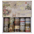 36 Rolls Vintage Washi Tape Pack Retro Arts Adhesive Tapes Wide Chronicle Decorative Masking Tape Sets for Craft, Kids, Scrapbook, DIY, Gift Wrapping (Globetrotting)