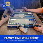 Backgammon Sets for Adults – 15-Inch PU Leather Board Game – Classic 2-Player Travel Backgammon Set with 32 Playing Pieces, Dice, and Cups