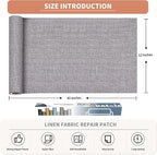 Coarse Linen Repair Patches, Self-Adhesive Linen Fabric Patches, 12X40 inch Extra Size, Multi Color, Can be Used for Linen Sofa Repair and Linen Clothes Repair(12" x 40",Light Grey)