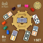 Queensell Mexican Train Dominoes - 136 Colored Dot Double 15s, 9 Trains, Wooden Hub, Aluminum Case