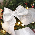 CT CRAFT LLC White Satin with Silver Snowflake Wired Ribbon 4 Inch x 10 Yards for Christmas Home Decor Tree Topper Bow Gift Wrapping DIY Crafts Wreath Garland
