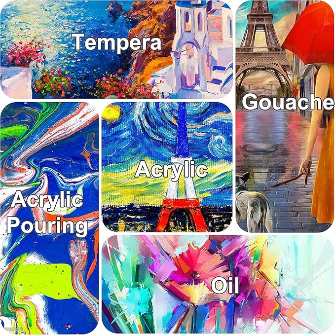 Stretched Canvases for Painting 4x4, 5x7, 8x10, 9x12, 11x14 Inch 10-Pack, 10 oz Triple Primed Acid-Free 100% Cotton Blank Art Canvas for Oil Paint Acrylics Pouring & Wet Art Media, Pour Painting